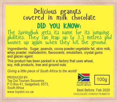 Novelty Confectionery Springbok Animal  Droppings Back Label
